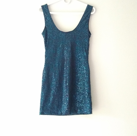 Love Reign Sequined Metallic Blue Tank Strap Lined Bodycon Mini Dress, Medium - Picture 3 of 13